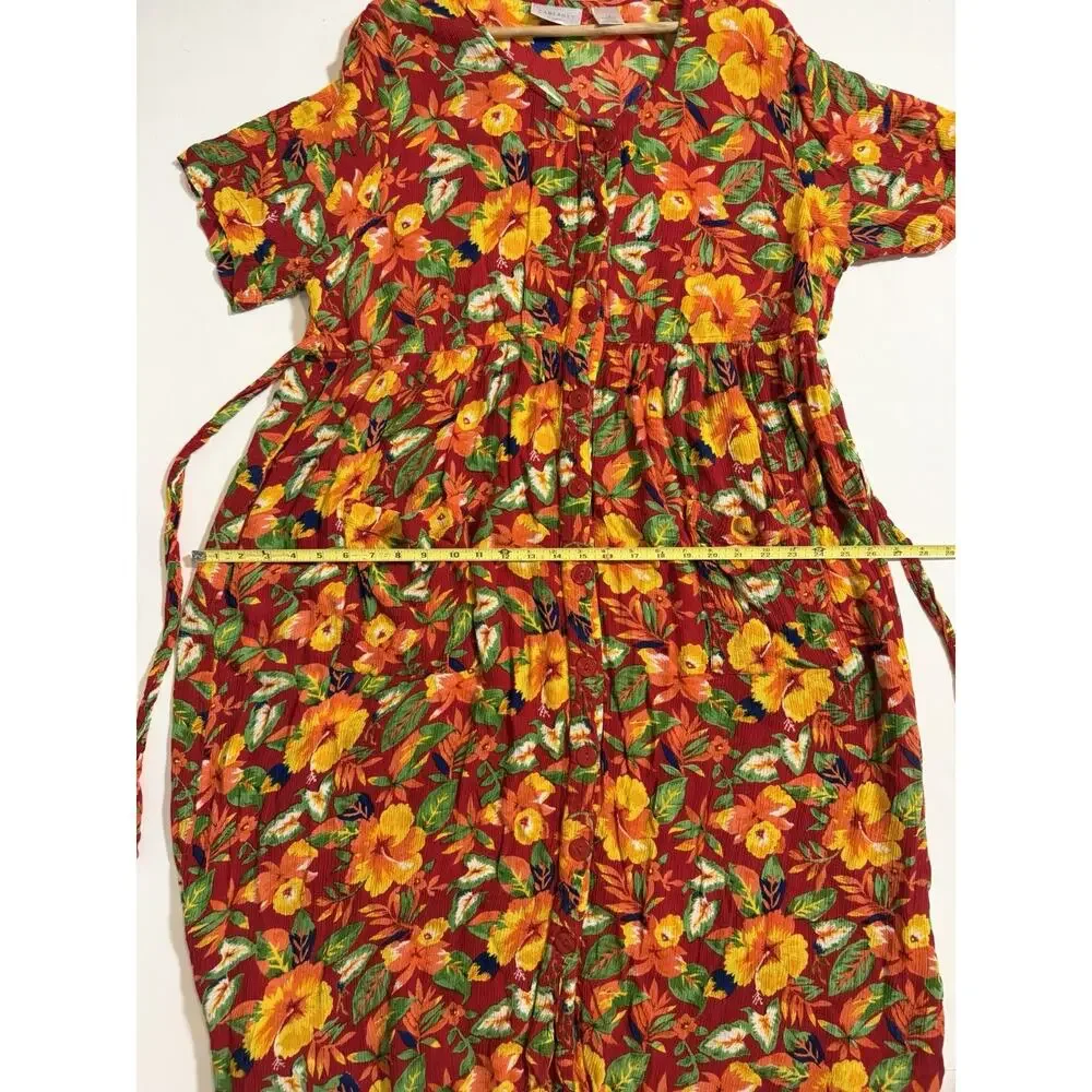 Women’s Cabernet Vibrant Summer Floral Size 1X Button Blouse BeltTie Maxi Dress - Picture 9 of 11